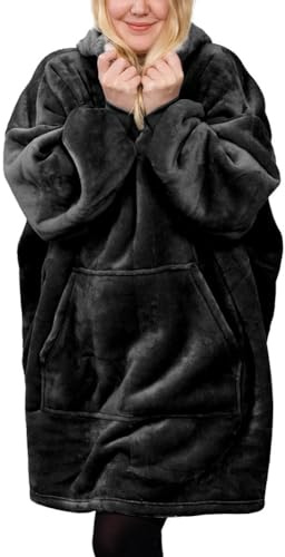 Michorinee Plaid a Capuche Femme Homme, Sweat à Capuche Portable Super Chaud en Sherpa, Confortable Polaire Pull Couverture à Capuche pour Adultes Adolescents | Noir