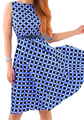 TYQQU Damen Bedrucktes Kleid A-Linie Ärmellos Mit Gürtel Knielang Casual Swing Kleid Plus Größe Blau Kreis 4XL
