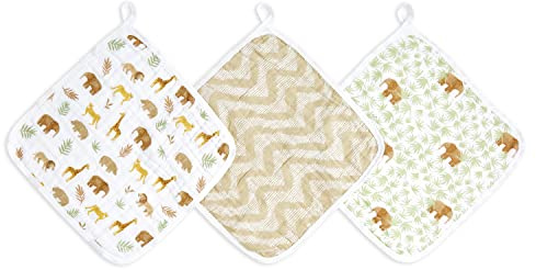 aden + anais essentials Washcloth Set, Super Soft 100% Cotton Muslin, 27.5x27.5cm, 3 Pack, tanzania, (AD148)