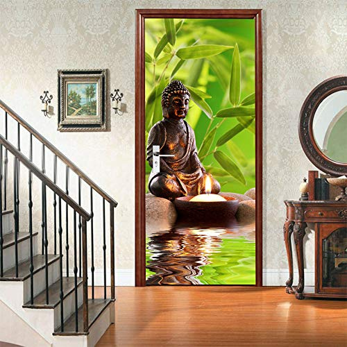 workid Adesivo Porta Autoadesiva Adesivi per Porte Interne 3D Pellicola Adesiva Poster Sticker Murale Parete Carta da Parati Adesivo per pareti e Porte-Buddha 90x200