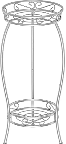 Bomclap Pflanzenständer Metall, 69 cm Blumenständer Pflanzenständer, 2-stufige Blumentopf Ständer Blumentopfhalter für Drinnen & Draußen (Silber)