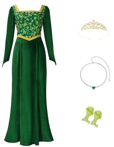 Cuzeolin Robe de princesse à manches longues en velours vert pour femme