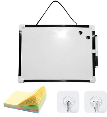 1 pizarra blanca magnética con 1 nota adhesiva y 2 ganchos, portátil, tablón de mensajes, tablón de anuncios, pizarra blanca de pared (negro)