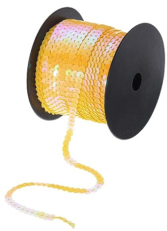 QUARKZMAN 100 Yardas Plana Lentejuelas Tira 6mm Lentejuelas Tela Paillette Lentejuelas Adorno para Manualidades Bricolaje Lentejuelas Flecos Costura Amarillo
