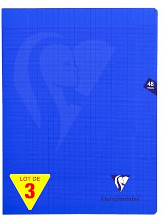 Clairefontaine 322311AMZC Un lot de 3 Cahiers Agrafés Mimesys - 24x32 cm - 48 Pages Grands Carreaux - 90 g - Couverture Polypro - Couleur Bleu Marine