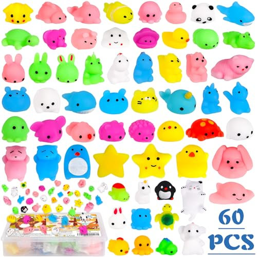 ZZXLOPEZ 60 Stück Squishies Kawaii Soft Silikon Spielzeug, Soft Mochi Squishy Toys, Squishy Kawaii Squishies Mini Squeeze Anti Stress Spielzeug, Fidget Toy Mochi für Jungen und Mädchen Osterspielzeug