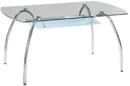HOGAR24 ES Mesa de Comedor, Mesa de Cristal, Mesa Rectangular, Cristal Transparente y Estructura Cromada, Medidas: 150 cm (Ancho) x 75 cm (Alto) x 90 cm (Fondo).