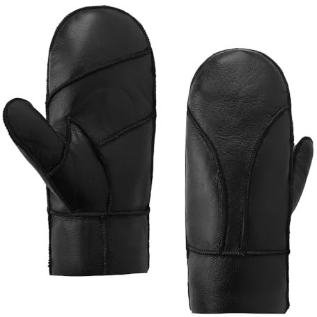 MGGMOKAY Männer Fäustlinge für Winter Herren Lammfell Shearling Fäustlinge Winter Lederhandschuhe,Schwarz,XXL