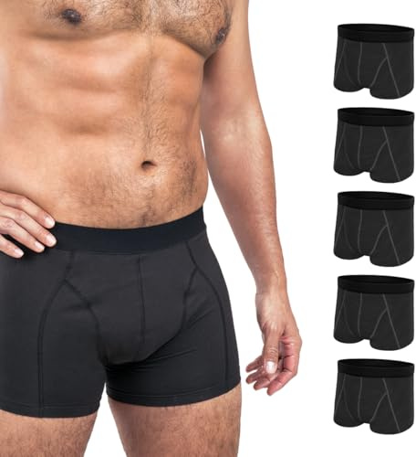 LINDOR MEN - Calzoncillos Absorbentes de Incontinencia, Boxers Protectores para Goteos y Pérdidas, Talla L, Lavables a 60° C, sin Biocidas, Oeko-Tex, Aptos para Secado en Secadora, 5 Uds