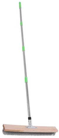 OUCRIY Cepillo de Fregado de Cubierta de Escoba de Alambre de Acero Inoxidable con Mango Largo Fregadora de Alambre de Metal Fregadora de Piso de Cerdas Rígidas de Metal para