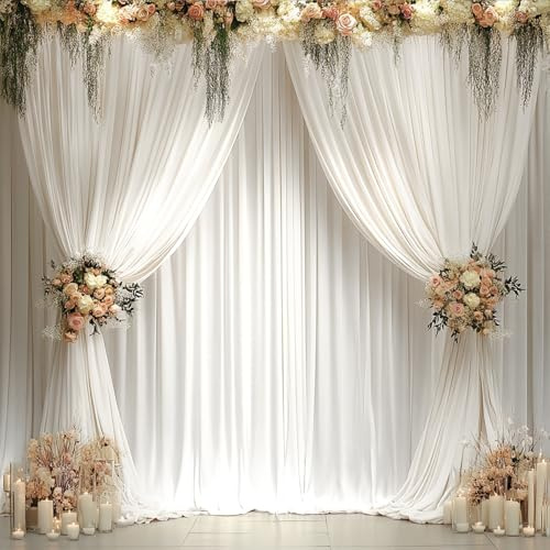 20ft x 10ft Ivory Backdrop Curtains for Parties Weddings, Wrinkle Free Silky Polyester Fabric Photo Backdrop Drapes, 4 Panels 5X 10 ft Cream Backgrounds Cloth for Birthday Baby Shower Photography
