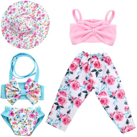 Costume da Bagno per Bambole, Vestiti per Bambole 35-45 cm, Vestiti per Bambole per New Born Baby Doll, Vestiti per Bambole Reborn con Cappelli, Vestiti Bambola
