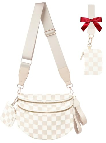 Cross Body Bag for Women Checkered Crossbody Bags Bum Bag for Women Fanny Packs for Girls Small Nylon Checkered Purse Trendy Shoulder Pouch for Womens (Checkered Beige, One Size)