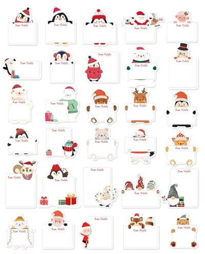 LEMESO Adesivi Natalizi per Pacchetti 120pz 60 Motivi Etichette Adesive Natalizie Chiudipacco Natalizi Etichette Regalo Natale Bigliettini per Regalo