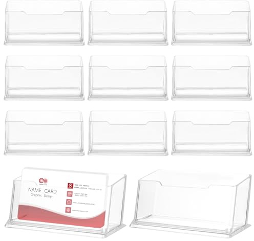 11 Pcs Acrylic Business Card Holders, Clear Desktop Business Card Stands, Single Pocket Name Cards Display Stand for Office Home Exhibition Cards Organizer(10.6 x 4.6 x 4.2 cm)