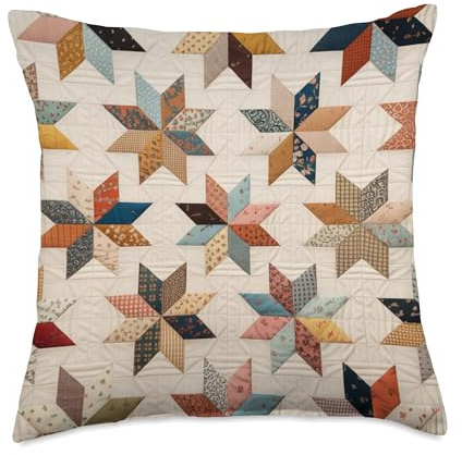Quilt Geometric Floral Terracotta Colors Pattern Quilting Throw Pillow