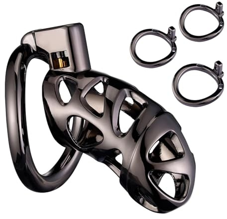 Grande cage de chasteté avec 3 anneaux de taille différente et trous d'aération Dispositif de chasteté en métal Sex toys pour adultes avec 2 clés Cage à pénis SM Bondage pour esclaves