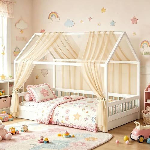 MeYuxg Lot de 2 Baldaquins de Lit de Maison pour Décoration de Lit de Maison, 150 x 350CM Anti-Moustiques Ciel de Lits en Coton Bio, Rideau de Lits Respirant en Mousseline pour Enfant