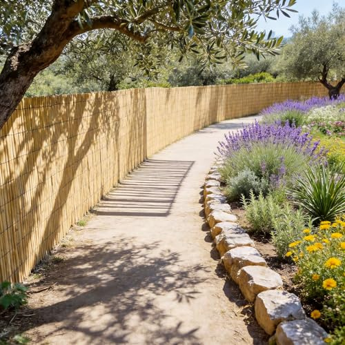 PEILU 120 x 300 cm, cañas naturales, valla de privacidad con bridas, 2 en 1, protección contra el viento y protección solar, protección visual decorativa de jardín para balcón, terraza, jardín