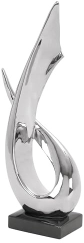 Deco 79 Porcelain Ceramic Abstract Decorative Sculpture Home Decor Statue with Black Base, Accent Figurine 8 x 4 x 17, Silver