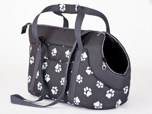 Hobbydog Borsa da trasporto per cani e gatti, Grigio, Disegno zampe stampate, R3 (32 x 30 x 50 cm)