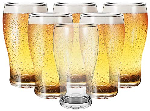 Vinsani Set of 6 Traditional Tulip Beer Glass Tumblers - 570ml (19.2oz) Clear Craft Beer Glasses Bar Pilsner Classic Pub Drinking Glasses for Parties Home Restaurants Pub and Bar