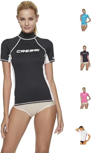 Cressi Rash Guard Maglia Protettiva a Maniche Corte, in Speciale Tessuto Elastico, Protezione Solare UV/UPF 50+, Donna, Nero/Bianco, XS/1 (36)