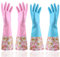 KINGFINGER Rubber Latex Waterproof Dishwashing Gloves,2 Pair Medium Long Cuff Flock Lining Household Cleaning Gloves
