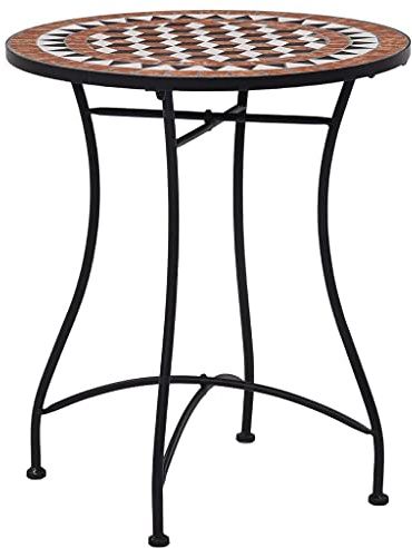 vidaXL Mosaik Bistrotisch Gartentisch Balkontisch Mosaiktisch Terrassentisch Tisch Beistelltisch Couchtisch Gartenmöbel Braun 60cm Keramik
