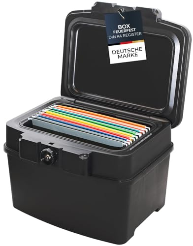 HMF 250453 Feuerfeste Wasserdichte Dokumentenbox | DIN A4 | Hängeregister | schwarz