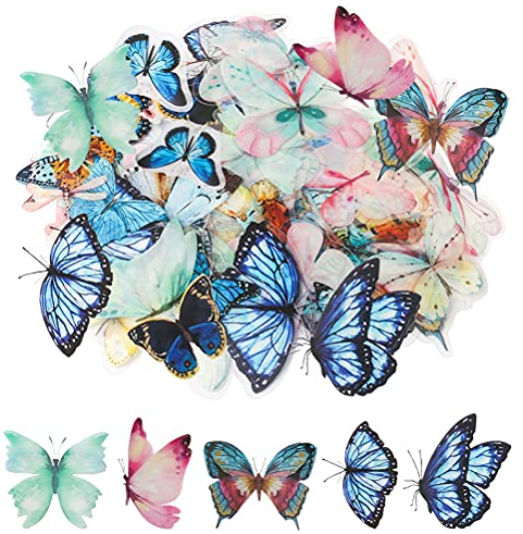 nuoshen 80Pcs Butterfly Stickers, 40 Styles Multicolor Crafts Butterflies Sticker for Decorating Cup Scrapbook Notebook Card Letters Wall Window