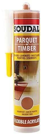 Soudal Wood Parquet & Timber | Solvent and Silicone Free Paintable Sealant, Water-Based Acrylic Polymer - Suitable for Connection Joints Between Parquet Floors and Skirting Walls - 300ml - Merbu