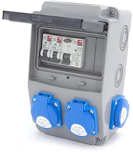 ELS Elektrotechnika Baustromverteiler Wandverteiler Verteiler Schuko 4x230V + Sicherungen 2x LS C16 + Fehlerstromschalter FI 40/2/0.03A IP54 Verdrahtet Anschlussfertig für In-/Outdoor-Bereich