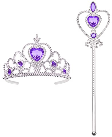 Vicloon Prinzessin Elsa die Schneekönigin Dress Up Accessoires - 2 Stück Geschenk-Set mit Strass Crown Zauberstab-Violett