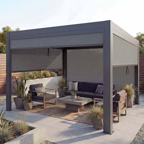 Pergola HWC-L46 mit Seitenwand, Lamellen-Pavillon Rollo, 10cm-Alu-Gestell, sturmfest 3x4m - anthrazit