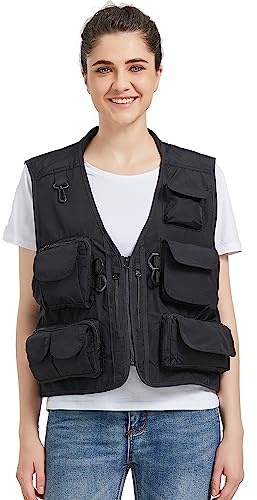Ziker Gilet da donna in rete traspirante traforato da viaggio per fotografi e pesca con tasche, Nuovo nero, M