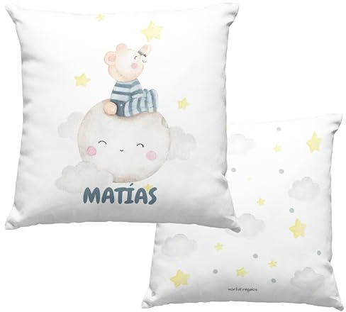 Cojín personalizado, cojín con nombre, guardería, cojín infantil, decoración infantil, cumpleaños, niños, bebé, almohada, vuelta al cole, amigos, regalo original, nacimiento. (LUNA CON OSITO)