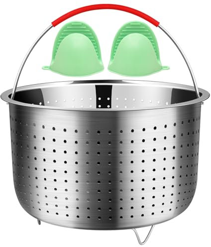 REDANT Steamer Basket for Instant Pot Accessories 3 qt - Strainer and Colander for Kitchen - Stainless Steel Vegetable Steamer for Cooking Broccoli, Pasta, Quinoa - with 2 Silicone Gloves, 3 Quart