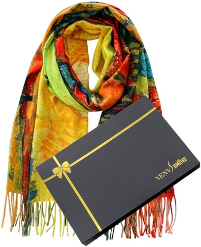 Van Gogh Scarves Art Scarf for Women Best Gift Reversible Soft Shawl Wrap Pashmina in Gift Box-06 Rote