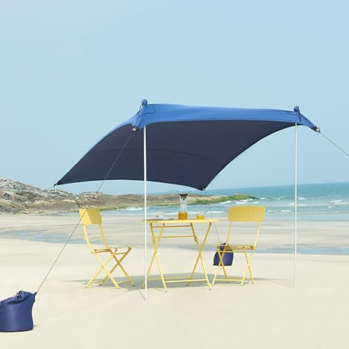pro.tec Strandzelt Bernheze Sonnensegel Schattensegel Sonnenzelt mit 2 Alu-Stangen und 4 befüllbaren Sandtaschen Sonnendach 270x270x210cm (LxBxH) Blau