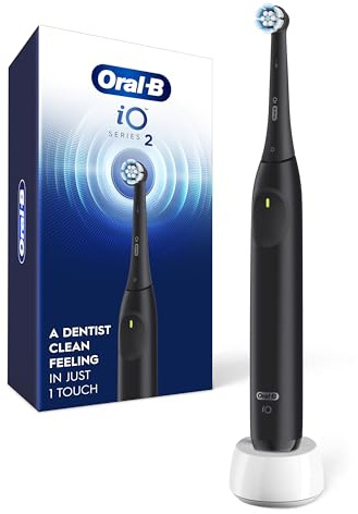 Oral-B iO Series 2 Rechargeable Electric Powered Toothbrush, Night Black with 1 Gentle Care Brush Head - Automatic Pressure Sensor to Protect Gums - 3 Modes - 2 Min Timer