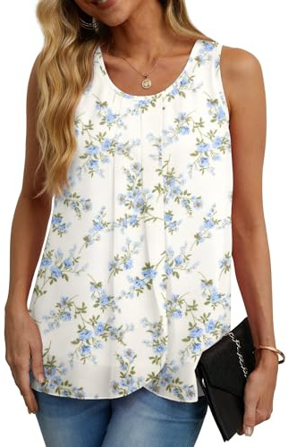 IWOLLENCE Womens Summer Vests Tops Blouses Chiffon Sleeveless Round Neck Lining Casual Shirts Flowy Ladies Tank Tops for Women UK