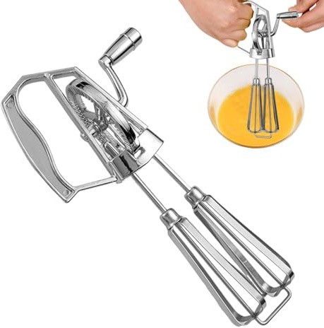 Fizepgo Batidor de varillas con manivela, batidor manual de acero inoxidable, multifuncional, apto para lavavajillas, batidora de huevos portátil para hornear, cocinar