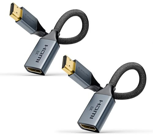 VCELINK Cavo di Prolunga HDMI 2.1, Cavo Hdmi Maschio Femmina 8K 0.6 FT, Compatibile con TV Stick, HDTV, Console di Gioco, Laptop, 2 Pezzi