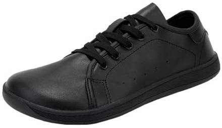 Treer Wide Barefoot Shoes for Men Women, Unisex Wide Toe Box Walking Trainers for Outdoor Trail Running Gym Minimalist Leather Casual Zero Drop Shoes Lightweight Breathable Schwarz