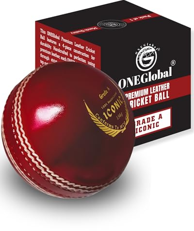 ONEGlobal Iconica palla da cricket in pelle, 100% cucita a mano, 156 g, struttura impermeabile in 4 pezzi, palline da cricket dure di qualità