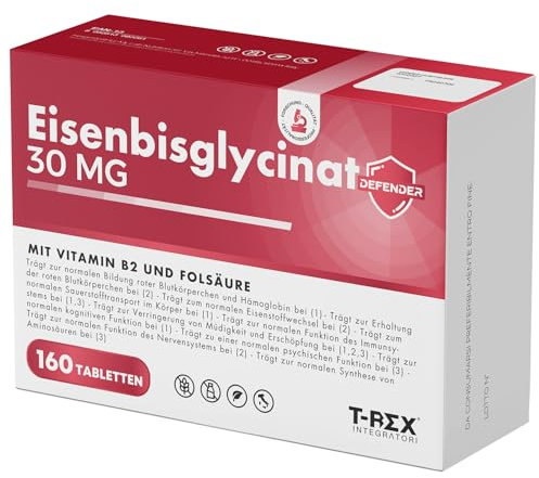 Eisen Ergänzung 30 mg mit Folsäure und Vitamin B2-160 Tabletten - Für rote Blutkörperchen, Sauerstoff, Immunsystem, Müdigkeit und geistiges Wohlbefinden.