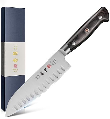 kanngou 7 Inch Santoku Knife, Japan AUS-8 Alloy Steel Japanese Knife with Full-Tang Black Pakkawood Handle, Vegetable Chopping Knife with Premium Gift Box (Classic Series)