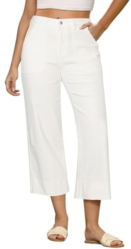 GRAPENT Capri Womens Denim Capris Country Concert Outfits Stretch Denim Jeans Loose Fit Jeans Trendy Stretch Color Cream White Size 12 to 14
