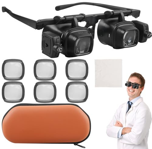Asfrode Kopf Lupenbrille, Kopflupe mit Licht Lupenglas 2.0X 6.0X 10.0X 24.0X Fach Vergrößerung Hände Headset Leichte Stirnband Lupe für Juwelierlupe Lesen Hobbys Nähen Handwerk Reparieren